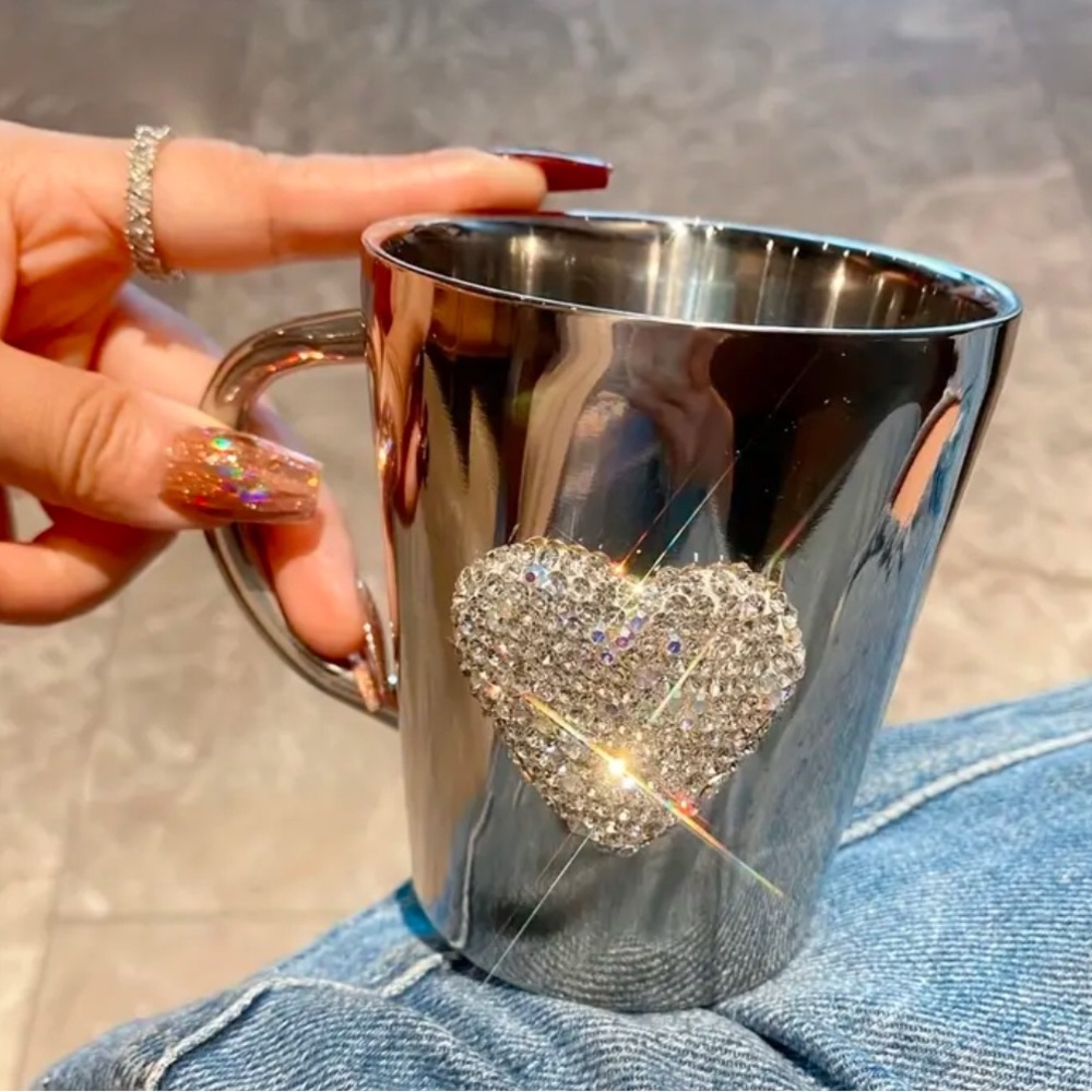 Silver Crystal Heart Coffee Cup